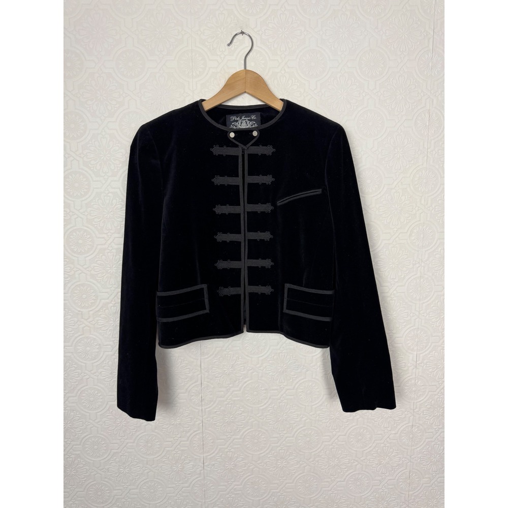Polo Ralph Lauren Napoleon Military Velour Jacket Y2K Black Braided Frog Medium